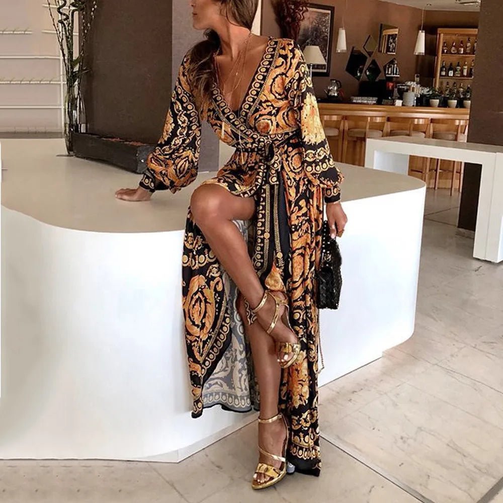 Elegant African Print Long Dress for Women – Sexy Vintage Party Fashion - Free Delivery Worldwide only at Flexi Africa