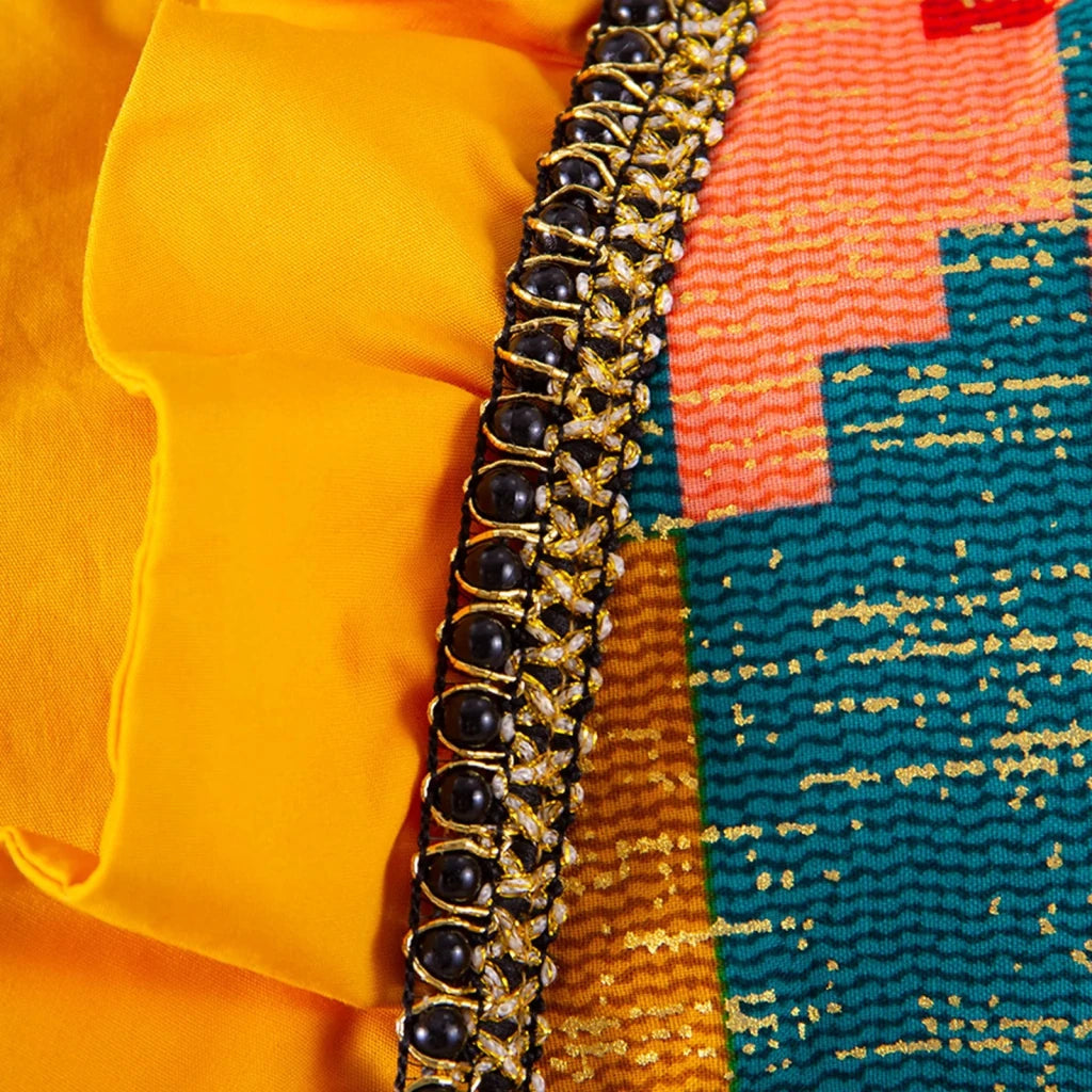 Elegant African Skirt Set – Lantern Sleeve Ruffled Top, Slim Skirt & Matching Headwrap - Free Delivery Worldwide only at Flexi Africa