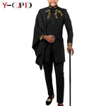 Elegant African Wedding Couple Outfits – Women's Slim Fit Mermaid Dress & Men's Bazin Riche Jacket Pant Set with Hat - Free Delivery Worldwide only at Flexi Africa