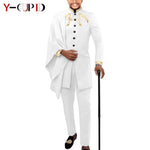 Elegant African Wedding Couple Outfits – Women's Slim Fit Mermaid Dress & Men's Bazin Riche Jacket Pant Set with Hat - Free Delivery Worldwide only at Flexi Africa