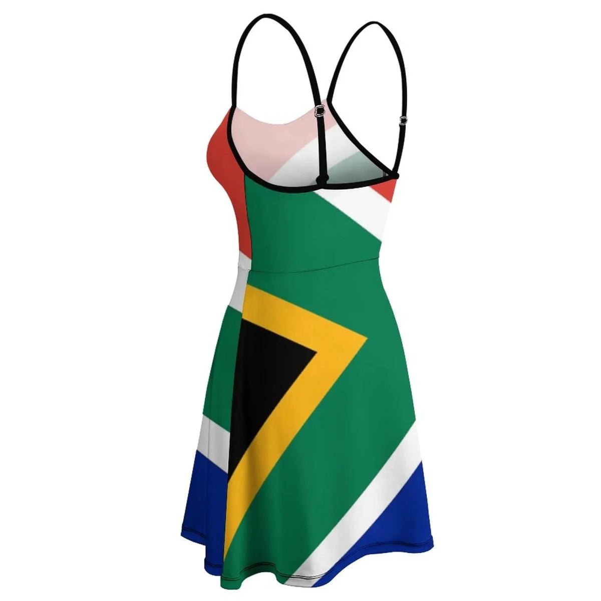 Elegant and Exotic Gown Inspired by South African Flag: A Unique Suspender Dress Blending Modern Styles - Free Delivery