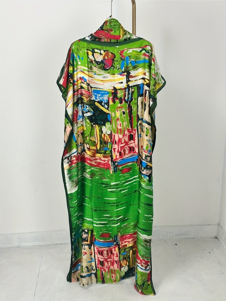 Elegant Plus Size Abstract Kaftan Maxi Dress – Flowy Batwing Sleeves & Timeless Chic - Free Delivery Worldwide only at Flexi Africa