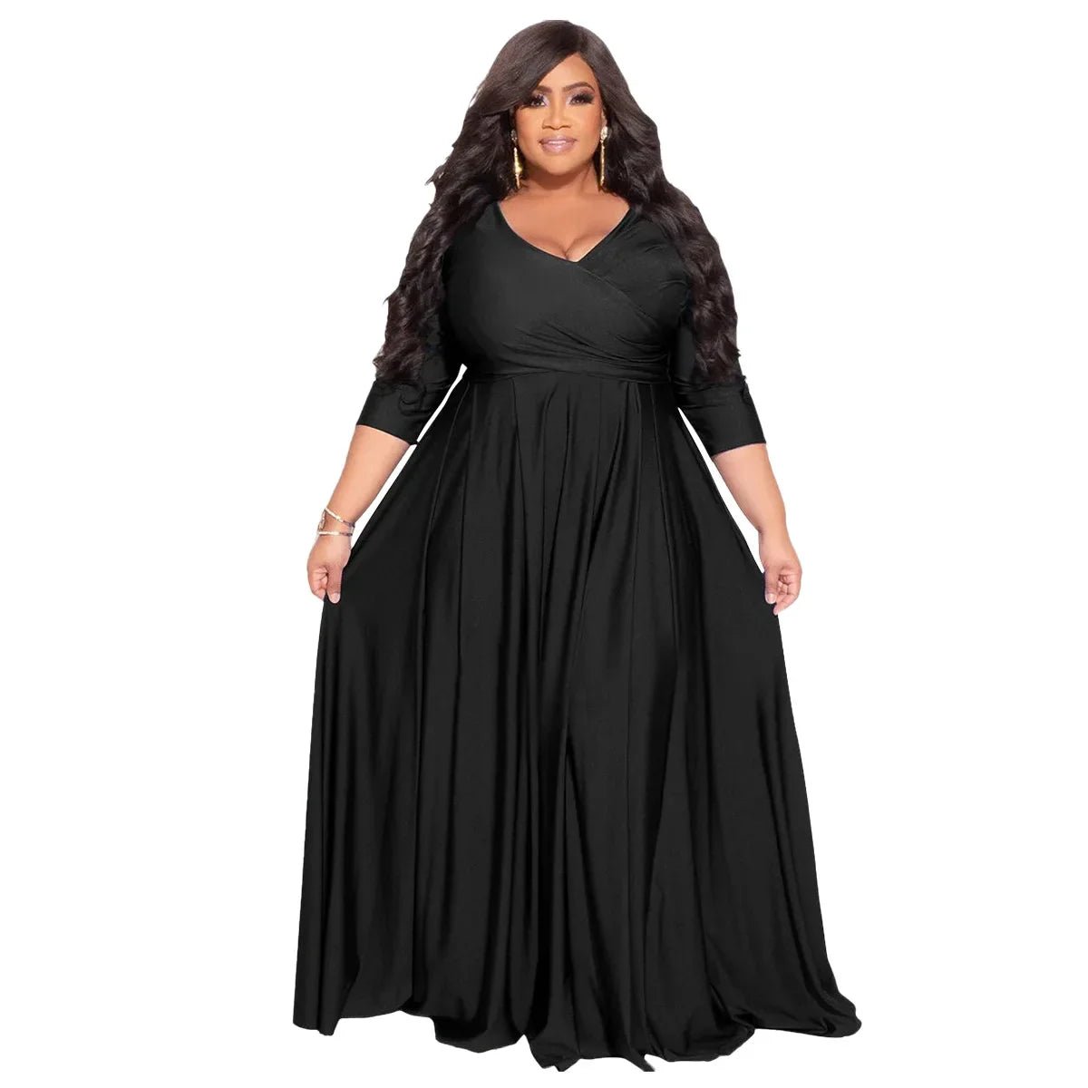 Elegant Polyester African Maxi Dress for Women - V - neck, Three Quarter Sleeve - Free Delivery Worldwide only Flexi Africa