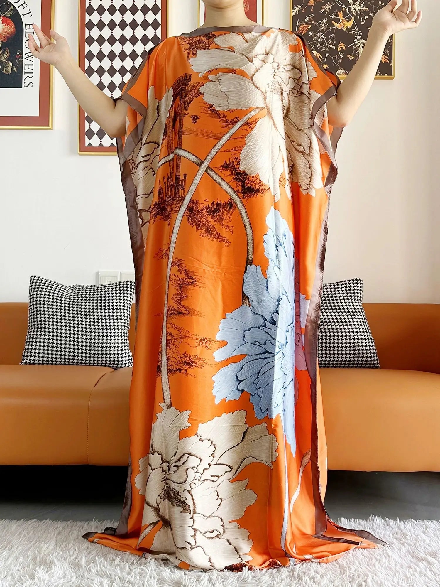 Elegant Printed Abayas: Soft, Loose-Fit Robes with Matching Scarves for Modern Muslim Women's Summer Fashion - Flexi Africa