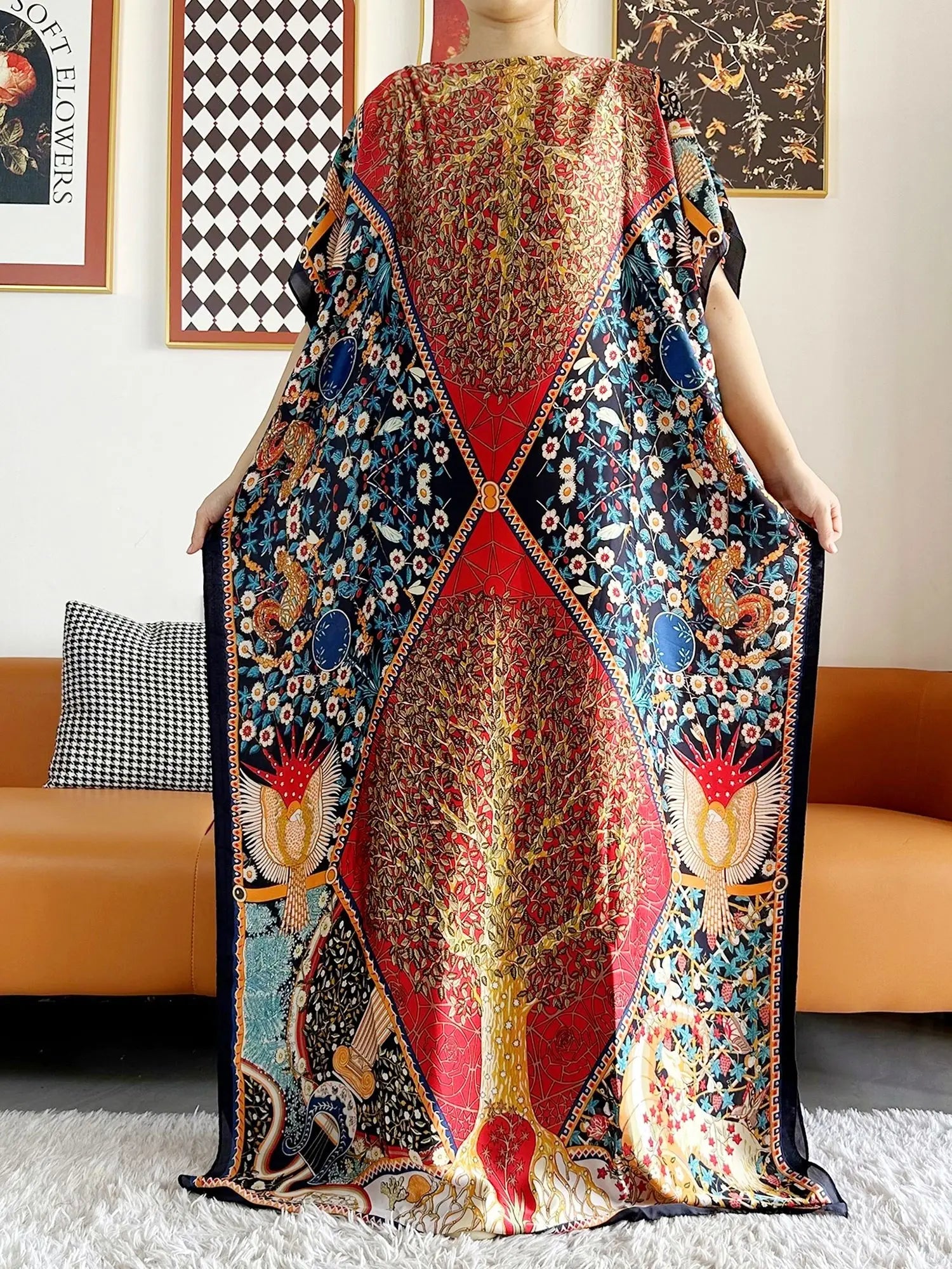 Elegant Printed Abayas: Soft, Loose-Fit Robes with Matching Scarves for Modern Muslim Women's Summer Fashion - Flexi Africa