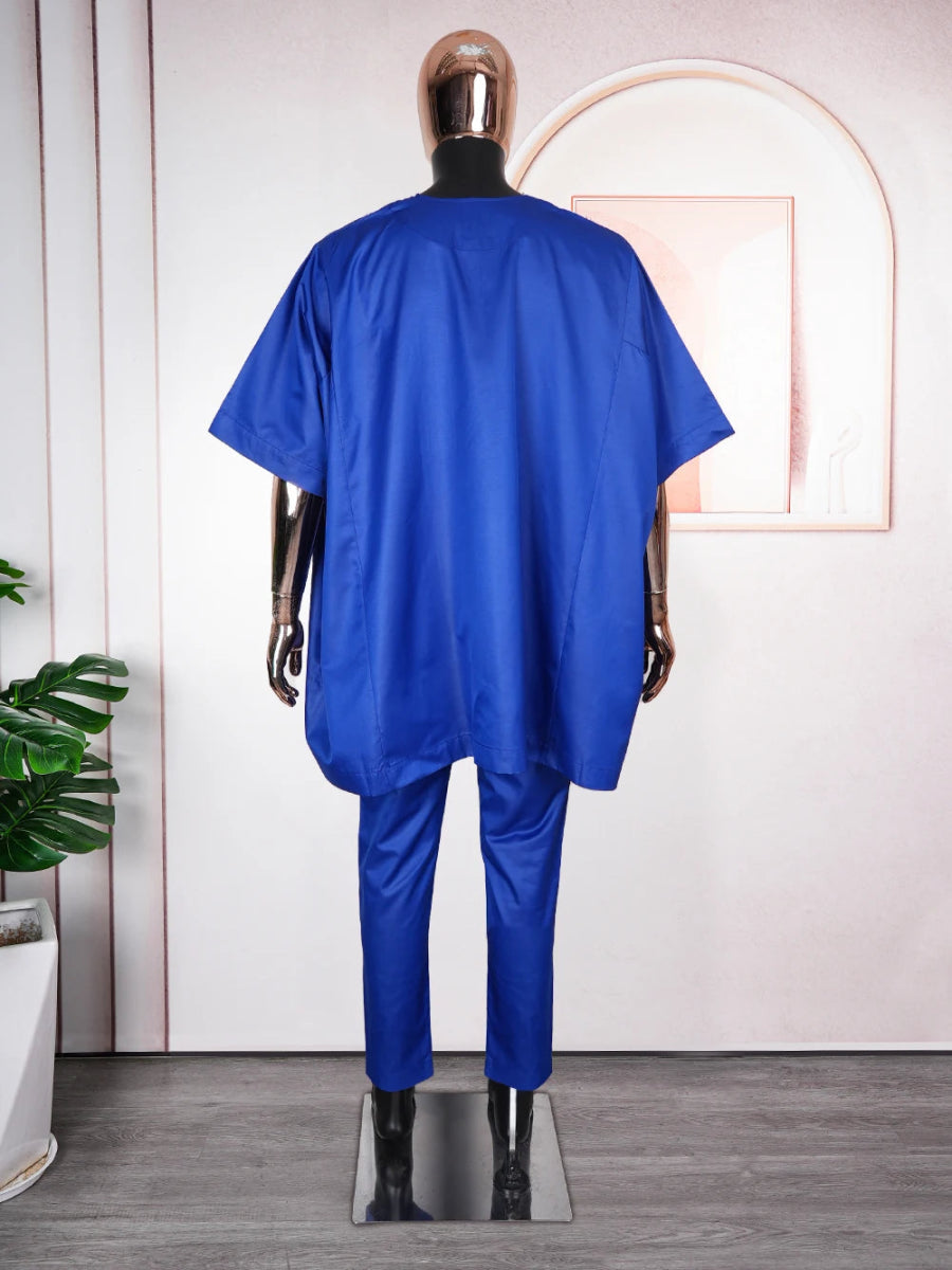 Elegant White African Outfit for Men – Embroidered Top and Trousers Set for Ramadan & Formal Events - Free Delivery Worldwide only at Flexi Africa