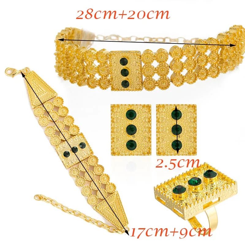 Ethiopian Gold Jewelry Set – Colored Stone Choker Necklace, Earrings, Ring, and Bracelet - Free Delivery Worldwide only at Flexi Africa