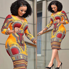 Ethnic Print V-neck Dress: Stylish Package Hip Skirt with A-line Silhouette - Women's Fashion - Flexi Africa