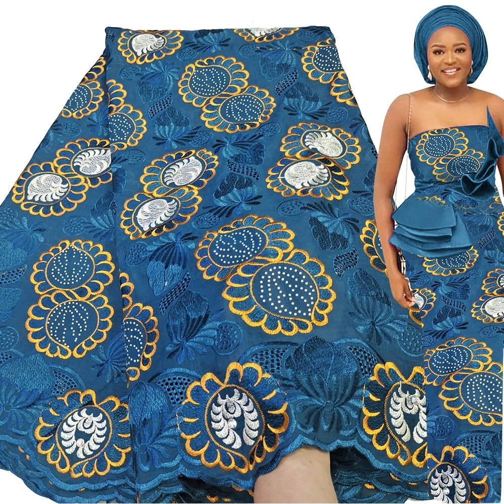 Exquisite Nigerian Party Stone Embroidery Gown: Fashion's 100% Cotton Voile Lace Fabric 2.5 Yards - Flexi Africa