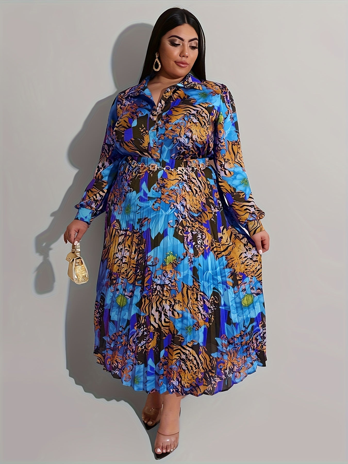 Elegant Plus-Size 2PC Outfit – Long-Sleeve Top & Skirt Set for Women