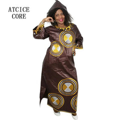 Fashionable African Dresses for Women: Bazin Riche Embroidery Long Dress with Matching Scarf - Free Delivery Worldwide only at Flexi Africa