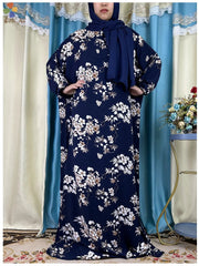 Floral Elegance: New African Abaya Dress with Turban Joint - Loose-Fit Muslim Rayon - Flexi Africa - www.flexiafrica.com