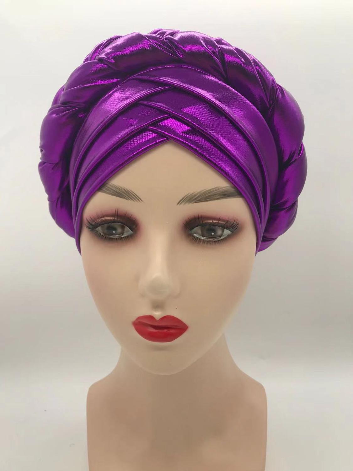 Forehead Braids Turban Cap Shimmering African Headtie, Head Wraps, Muslim Headscarf, Bonnet Ready Hijab Hat - Flexi Africa