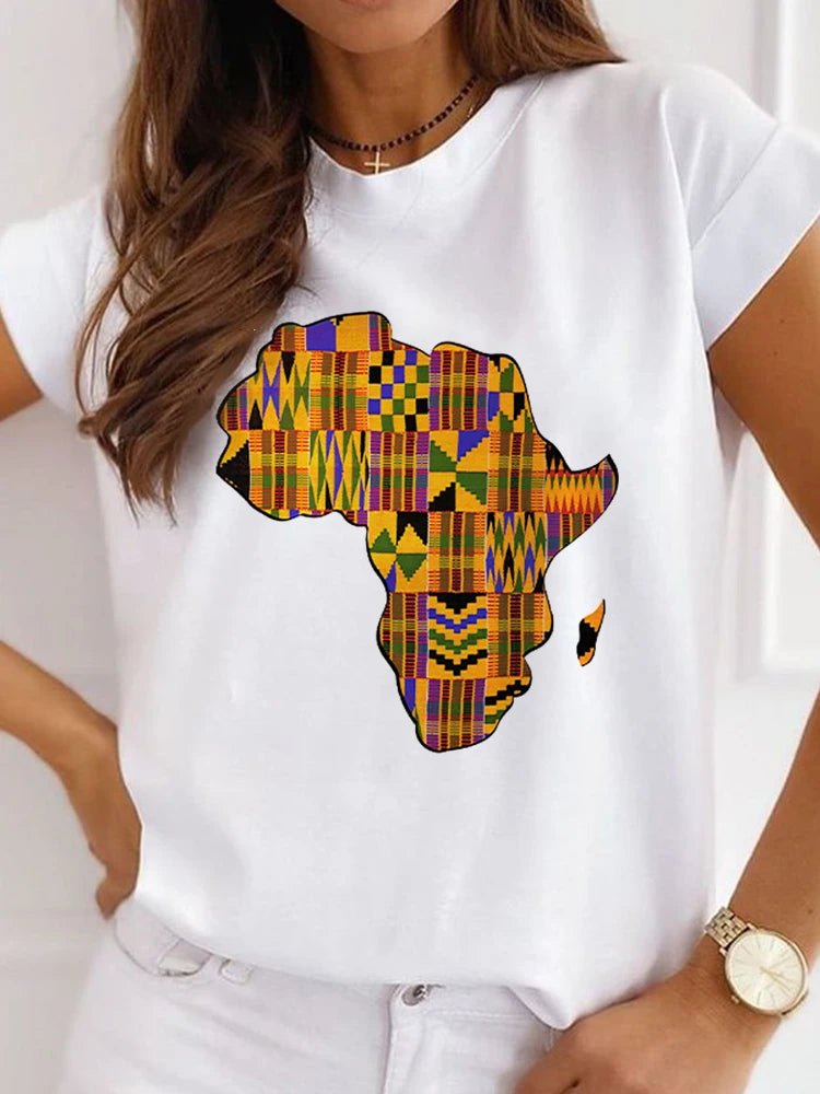 Fresh African Women's Casual Short Sleeve T-shirt: Loose-Fit O-neck White Tee - Flexi Africa - www.flexiafrica.com FREE POST