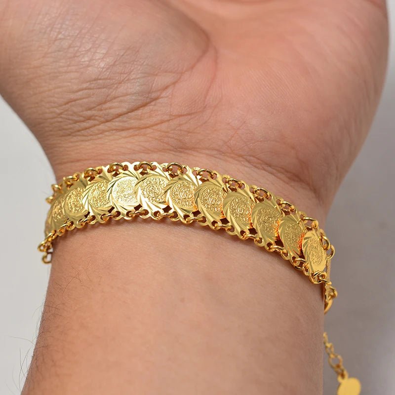 Gold Coin Bangles & Bracelets for Women and Men – African Jewelry Gifts - Free Delivery Worldwide only at Flexi Africa