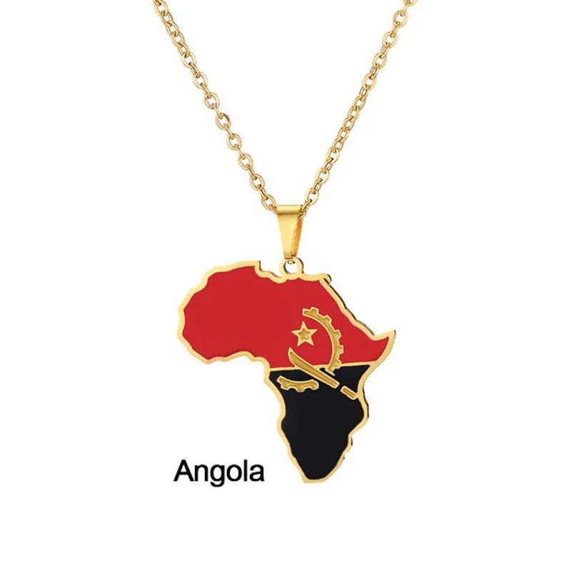 Gold Stainless Steel Africa Map Flag Pendant Necklace African Countries - Flexi Africa - Free Delivery www.flexiafrica.com