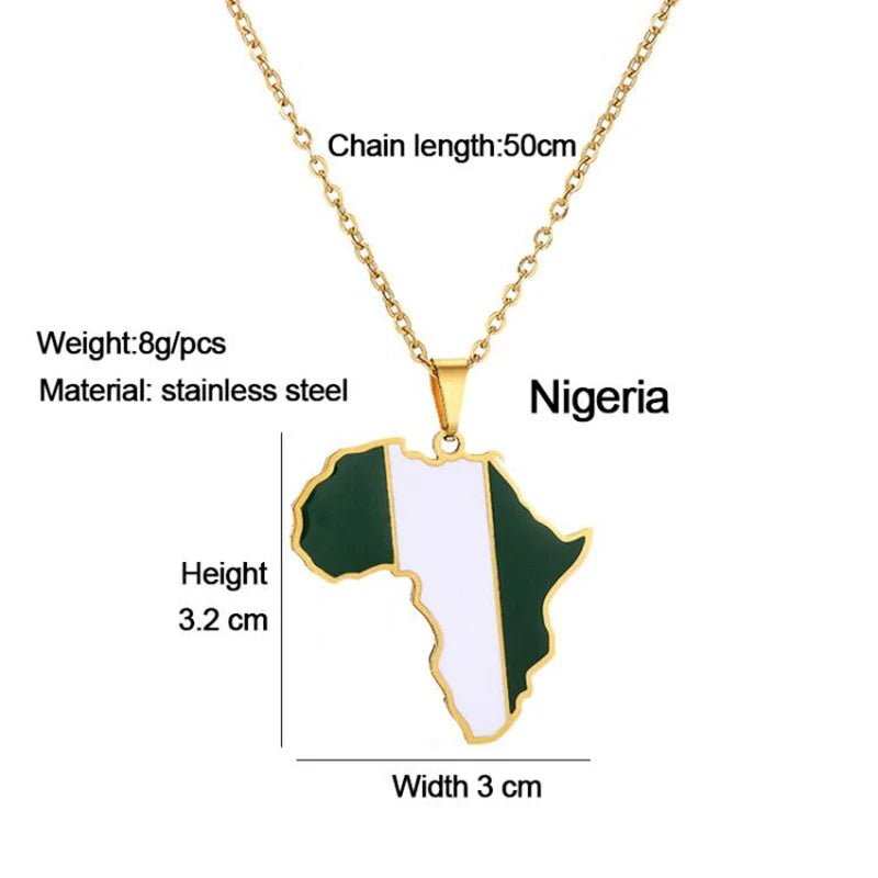 Gold Stainless Steel Africa Map Flag Pendant Necklace African Countries - Flexi Africa - Free Delivery www.flexiafrica.com