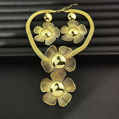 Golden Big Flower Jewelry Set: Pendant Necklace and Drop Earrings - Flexi Africa Free Delivery Worldwide www.flexiafrica.com