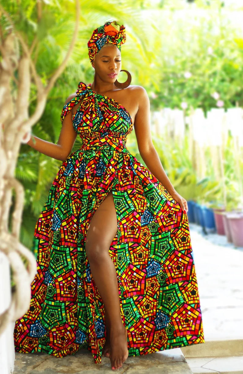 Box of 10 Belle Rainbow African Print Infinity Dresses | Wholesale Ankara Clothing