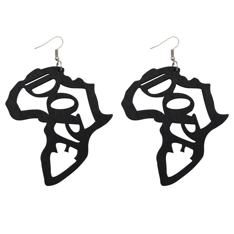 Laser Engraved Afro Wooden Drop Earrings African Motherland Map Ethnic Tribal Pattern Handmade Jewelry - Flexi Africa