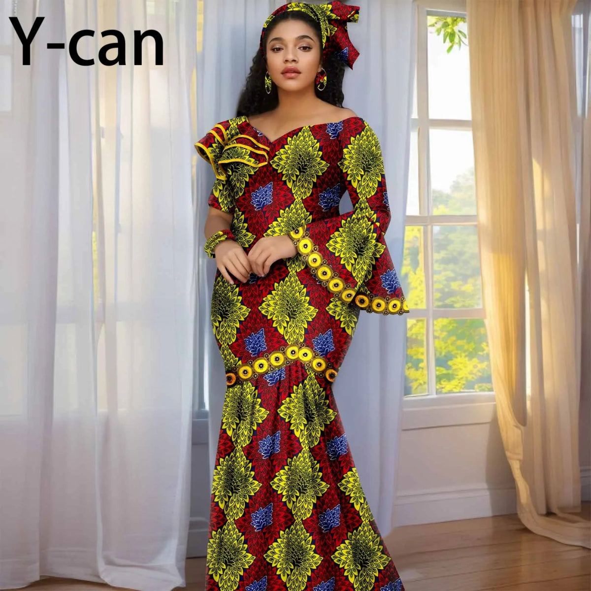 Luxury African Ankara Print Dress – Elegant Slim Fit Gown for Women’s Birthday, Wedding, and Party Events - Free Delivery Worldwide only at Flexi Africa