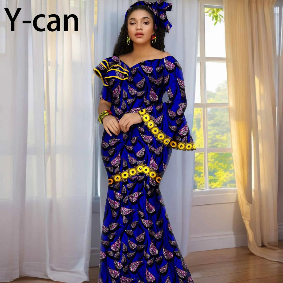 Luxury African Ankara Print Dress – Elegant Slim Fit Gown for Women’s Birthday, Wedding, and Party Events - Free Delivery Worldwide only at Flexi Africa