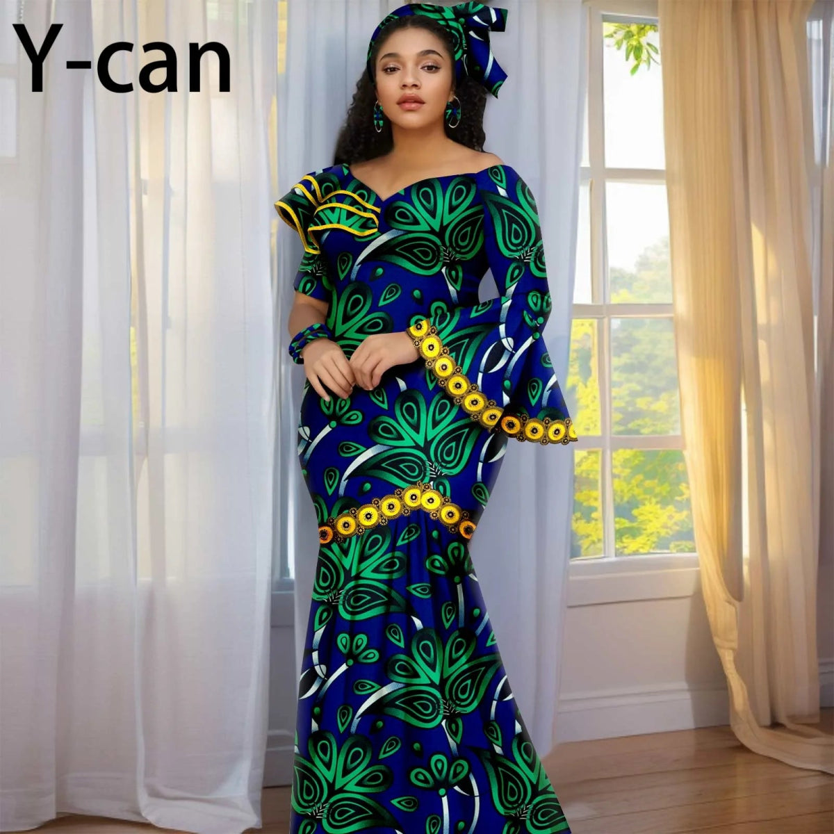 Luxury African Ankara Print Dress – Elegant Slim Fit Gown for Women’s Birthday, Wedding, and Party Events