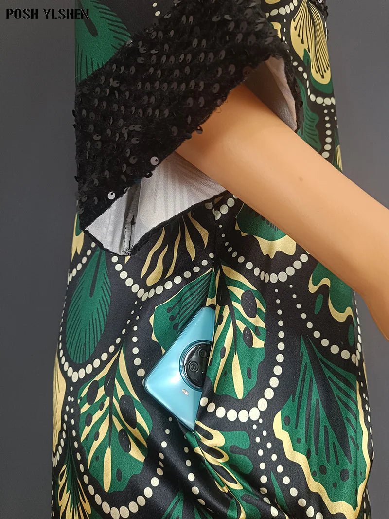 Buy Luxury African Long Gown – Sequin Embellished Caftan Dress with Floral Print and Slit for only $61.49 at Flexi Africa!