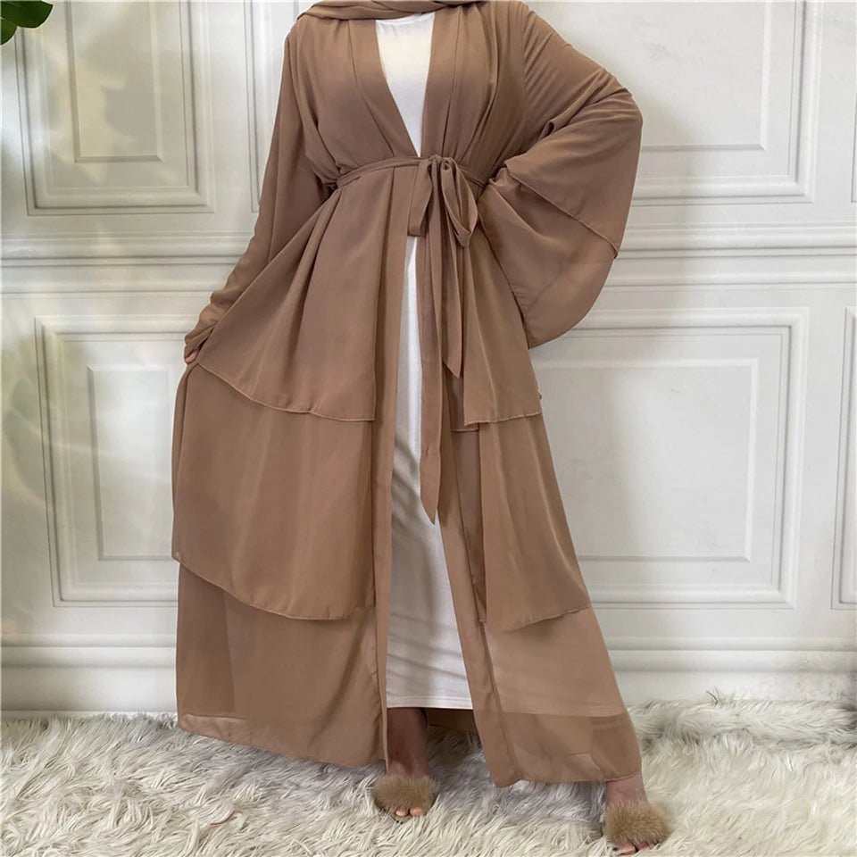 Luxury Chiffon Open Abaya Layered Kaftan for Women – Elegant Robe and Fashionable Caftan Dress - Free Delivery Worldwide only at Flexi Africa