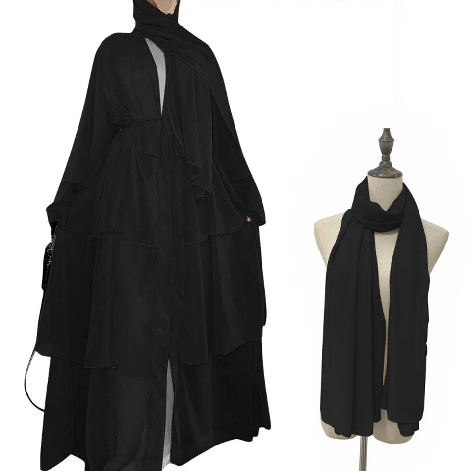 Luxury Chiffon Open Abaya Layered Kaftan for Women – Elegant Robe and Fashionable Caftan Dress - Free Delivery Worldwide only at Flexi Africa