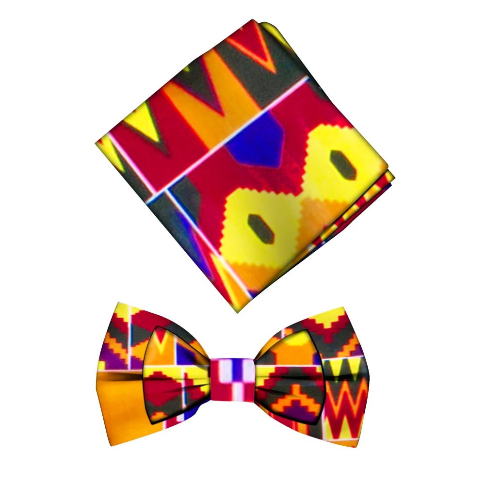 Men’s African Print Cotton Bow Tie and Kerchief – Bohemian Style Gift Set - Free Delivery Worldwide only at Flexi Africa