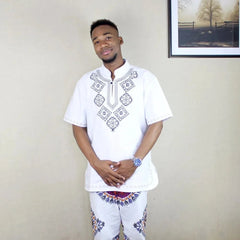 Men's Vintage African Tunic: High Quality Embroidered Dashiki T-shirt with Fringe - Ethnic Festival Hippy Top - Free Delivery Worldwide only at Flexi Africa