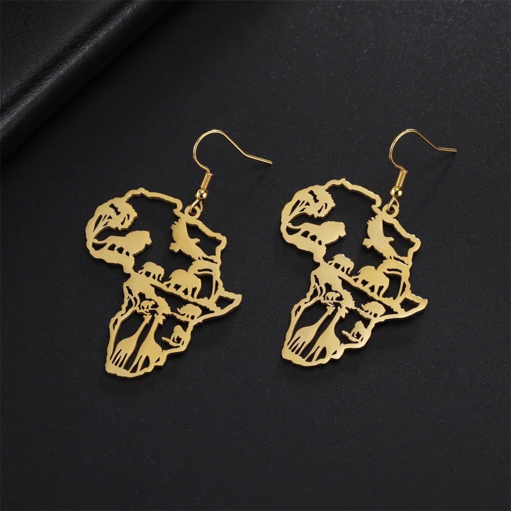 My Shape Africa Map Animal Earrings Women Lions Tree Stainless Steel African Jewelry - Free Delivery Worldwide only at Flexi Africa