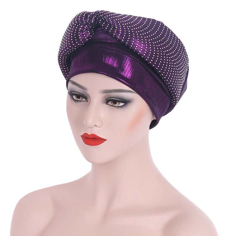 New Ready to Wear African Headtie Diamonds Glitter Women Turban Caps Bonnet Hats Female Autogeles - Flexi Africa - Shipping