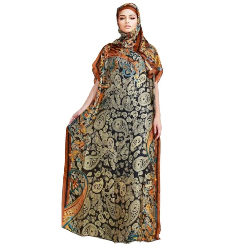 Oversized African Dashiki Abaya for Women – Loose - Fit Long Dress with Scarf - Free Delivery Worldwide only at Flexi Africa