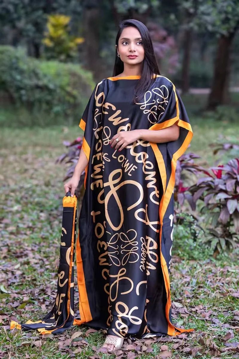 Oversized African Dashiki Abaya for Women – Print Design with Matching Scarf, Loose - Fit Long Dress - Free Delivery Worldwide only at Flexi Africa