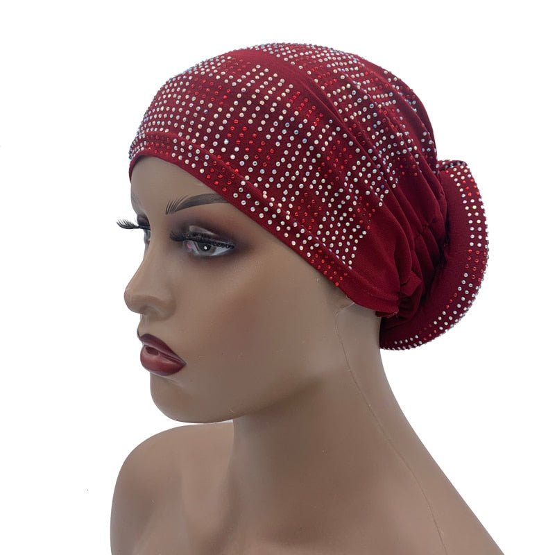 Pleated Turban Cap with Padded Diamonds Design Elastic Muslim Headscarf Bonnet African Headwrap India Hats - Flexi Africa