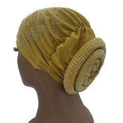 Pleated Turban Cap with Padded Diamonds Design Elastic Muslim Headscarf Bonnet African Headwrap India Hats - Flexi Africa