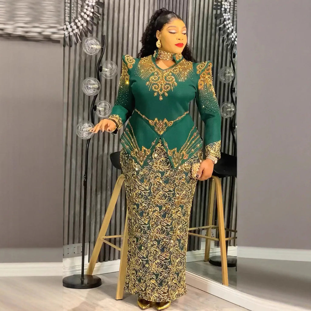 Plus Size African Ankara Long Evening Dress Elegant Women’s Wedding & Party Gown - Free Delivery Worldwide only at Flexi Africa