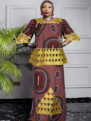 Plus Size African Dashiki Print Dress for Women - Traditional Wax Print 2PC Set - Free Delivery Worldwide only at Flexi Africa