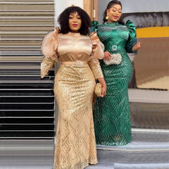 Plus Size African Luxury Sequin Evening Party Gowns: Dashiki Ankara Outfits for Women - Long Dresses - Flexi Africa