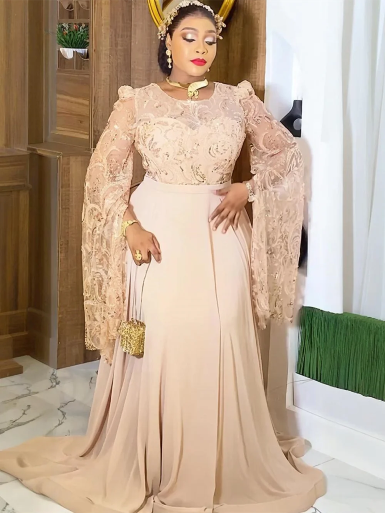 Plus Size African Sequin Evening Maxi Dress – Dashiki Long Sleeve Wedding Party Gown - Free Delivery Worldwide only at Flexi Africa