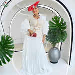 Plus Size African Wedding Outfit – Red Lace Top & Elegant Pleated Maxi Skirt Set - Free Delivery Worldwide only at Flexi Africa