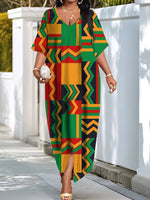 Plus Size Kente - Inspired Geometric African Print Dress - Free Delivery Worldwide only at Flexi Africa