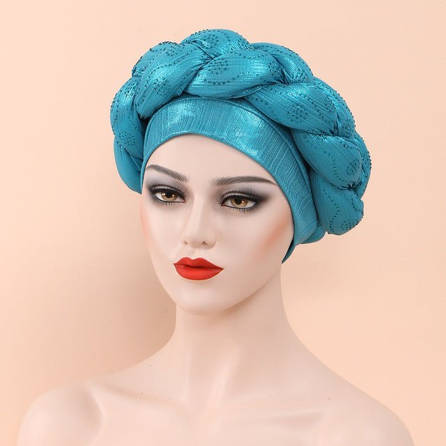 Polyester African Headtie Diamonds Glitter Women Turban Caps Muslim Hijab Bonnet Hats Female Autogeles - Free Delivery