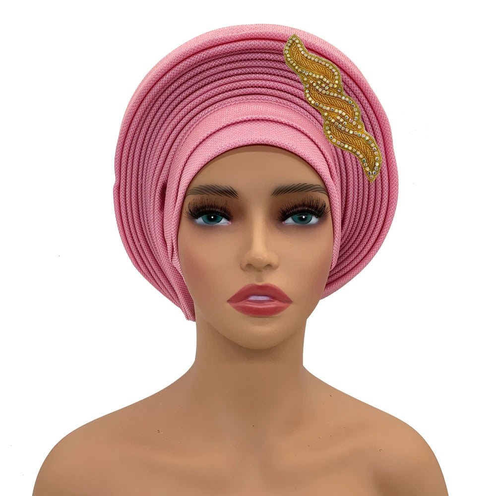 Ready-to-Wear African Auto Gele Headtie: Elegant Head Wraps for Women's Nigeria Wedding Party and Turban Cap - Flexi Africa