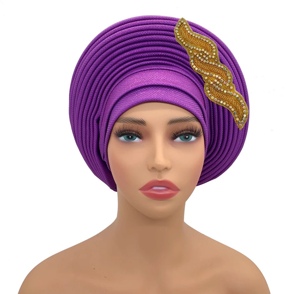 Ready-to-Wear African Auto Gele Headtie: Elegant Head Wraps for Women's Nigeria Wedding Party and Turban Cap - Flexi Africa