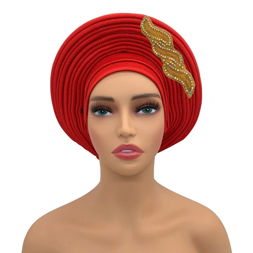 Ready-to-Wear African Auto Gele Headtie: Elegant Head Wraps for Women's Nigeria Wedding Party and Turban Cap - Flexi Africa