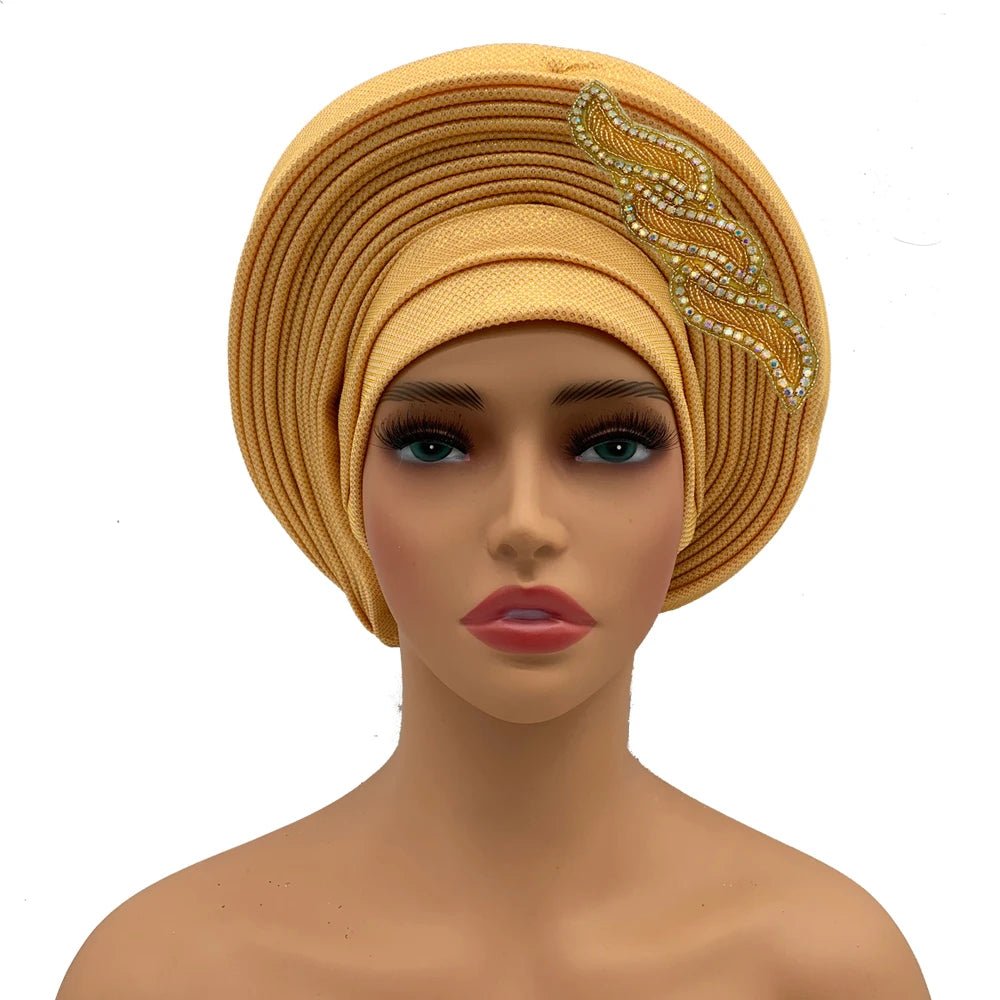 Ready-to-Wear African Auto Gele Headtie: Elegant Head Wraps for Women's Nigeria Wedding Party and Turban Cap - Flexi Africa