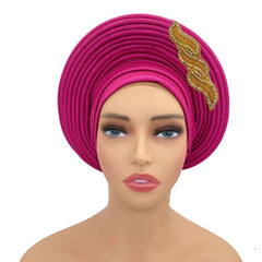 Ready-to-Wear African Auto Gele Headtie: Elegant Head Wraps for Women's Nigeria Wedding Party and Turban Cap - Flexi Africa